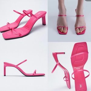 zara heeled sandals with thin straps Pink